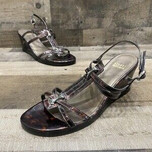 Staurt Weitzman Brown/Black Pattern Womens Wedge Slingback Heels Size 8.5 M